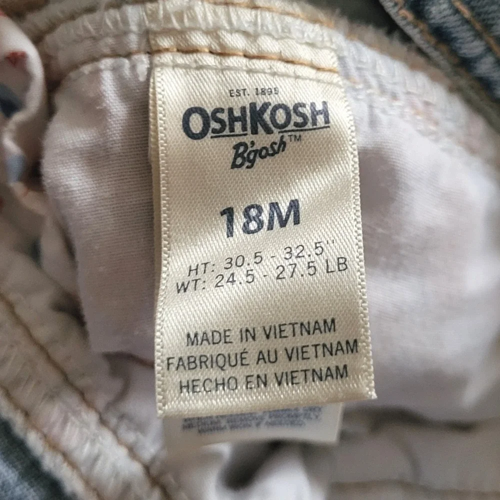 Oshkosh Girls 18M Overall Vestbak Dress Tiered Floral Eyelet Gingham‎ Denim Jean